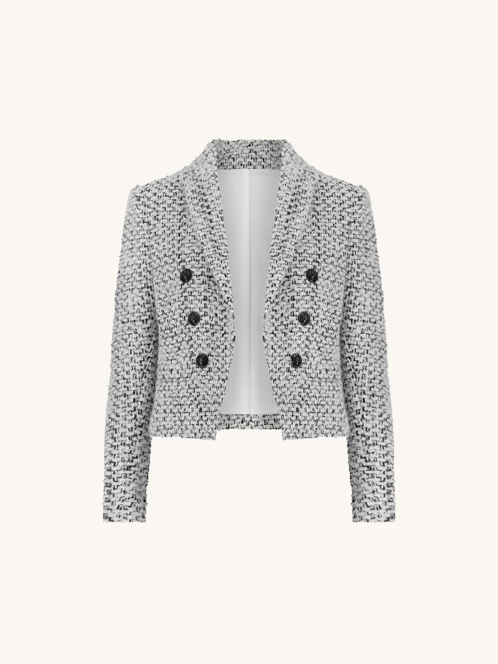 Noli Black & White Tweed Cropped Double-Breasted Blazer